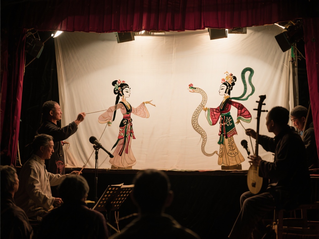 如果说皮影的制作是静态的美，那么皮影戏的表演则是动